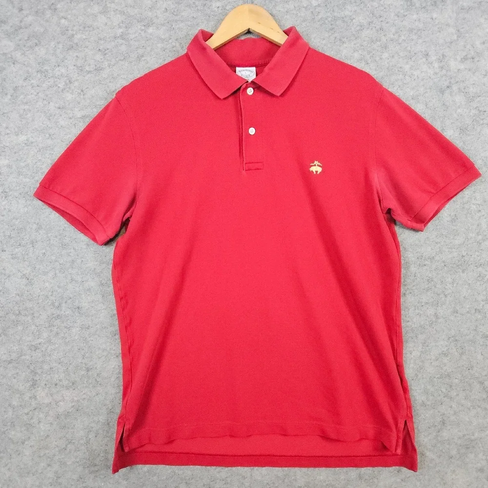 Brooks Brothers Men's‎ Red Knit Polo Shirt Size L Slim Fit 100% Cotton STAINS